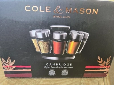 &= Cole & Mason Cambridge 8 Jar Herb & Spice Carousel Sealed Premium Feel - Image 1 of 4
