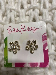 NEW LILLY PULITZER EARRINGS BEACH CLUB BLOOMS FLOWER ⭐️GOLD/CRYSTAL PIERCED - Picture 1 of 11