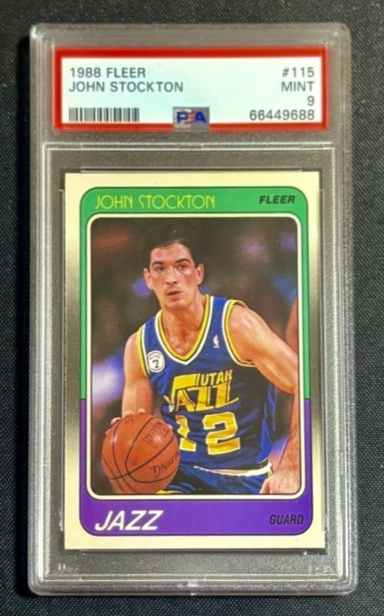 John Stockton Fleer #115 Utah Jazz Star 1988 recientemente calificado PSA 9 como nuevo Foto 1 de 2