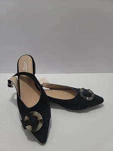 Riccardo Boccia Women's 8 Slingback Black Suede Pointed Toe Shoes Preppy Office - Picture 1 of 9