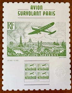 Avión Francia 2025 volando sobre París 7 euros correo aéreo hoja de 4 -- 12.000 impresos - Imagen 1 de 2