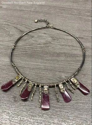 Collar con cuello babero de plata 950 probado marcado con colgantes de piedra granate 38,69 g Foto 1 de 4