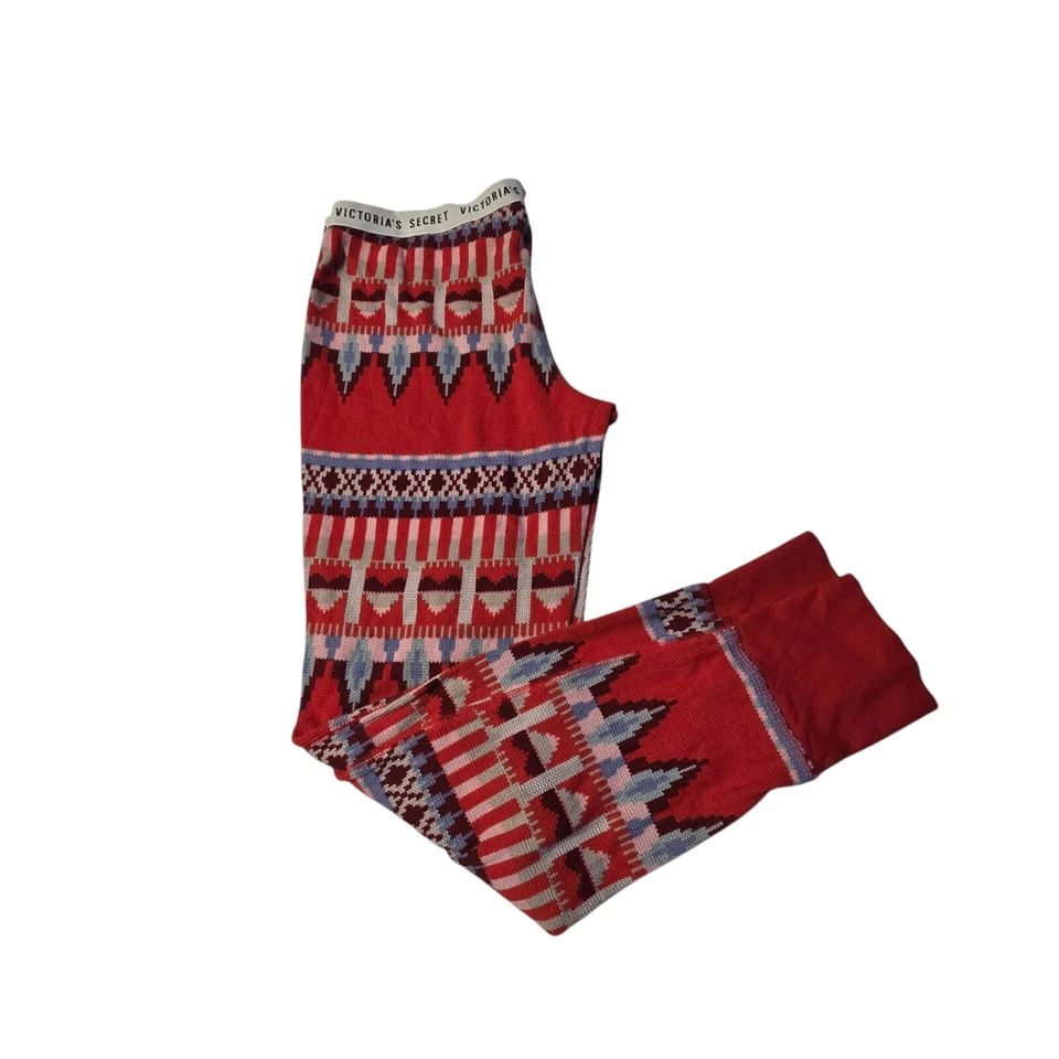 Victoria's Secret Mujer Fair Isle Suéter Leggings LG Rojo Nórdico Vacaciones Cálido Foto 1 de 4