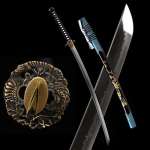 Polished Japanese Samurai Katana Clay Tempered L6 Steel Blade Sword Choji Hamon - Picture 1 of 14