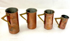 Vintage Copper & Brass Measuring Cups Set ~ Art Deco Kitchen ~ Set of 4 - Picture 1 of 12