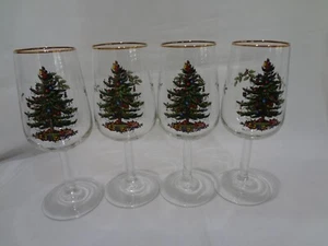 Spode Christmas Tree - Set of Four 12 ounce Glassware Goblets with Gold Rim - Picture 1 of 5