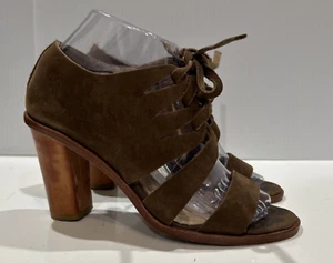 Frye Women's 6.5 Sofia Tie On Lace Up Heels Brown Suede Shoes Pumps - Picture 1 of 15