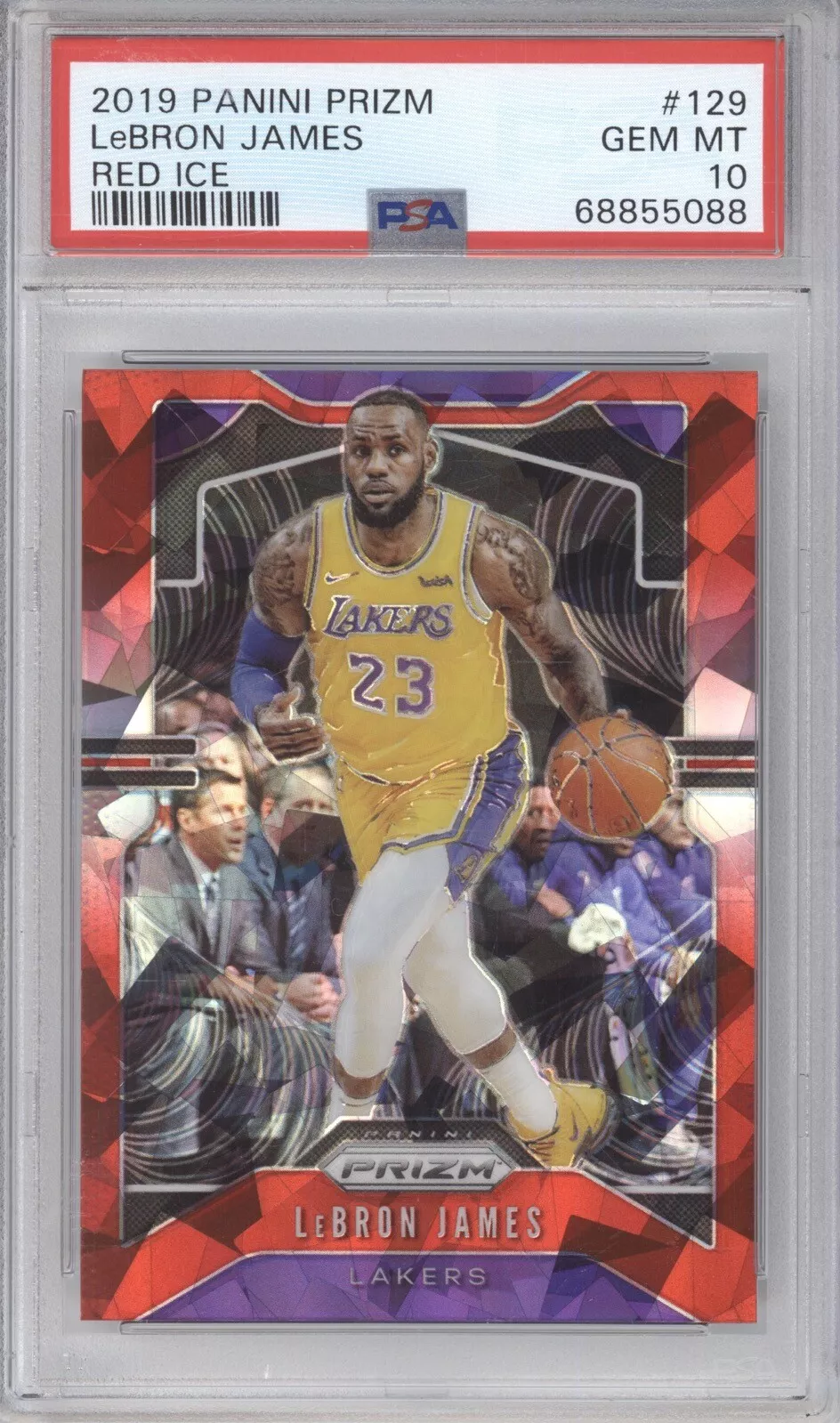 LEBRON JAMES PSA 10 2019 PANINI PRIZM #129 RED ICE PRIZM LAKERS 5088