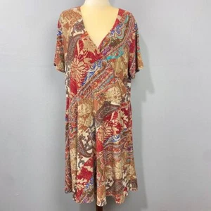 Ralph Lauren Dress Size 2X Paisley Faux Wrap Boho Southwestern Artsy Jersey Knit - Picture 1 of 8