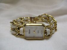 Perini Mother of Pearl Rectangle Watch, Metal Link Bracelet Band, WORKING!