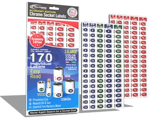 Economy Master Set 170 Chrome Foil Socket Labels - Metric - SAE Torx - 2 Sheets - Picture 1 of 7