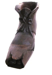 Folk Art Hand Carved Wooden Shoe Laces Toes Peeking Out Worn Front 3" x 5 1/2" - Picture 1 of 5