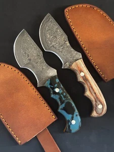 7.75" Rain drop Damascus Steel Skinner Hunting Knife set of 2 ox 3505 - Picture 1 of 5
