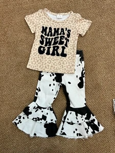 Cowgirl Baby Western Cow Bell Bottom Jeans Denim Pants Outfit - Picture 1 of 11