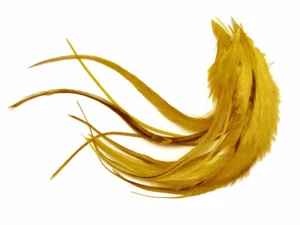 1 Dozen Medium Solid Antique Gold Rooster Saddle Whiting Hair Extension Feathers - Picture 1 of 5