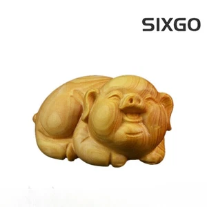 5,5 cm Chinesische Schatulle - Holz Handgeschnitzt Fengshui 12 Sternzeichen Tier Schwein Reichtum Statue - Bild 1 von 5