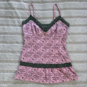 Baby Phat Pink Gr. Lace Trim Lingerie V-Neck Y2K Cami Camisole Tank Top Medium - Picture 1 of 5