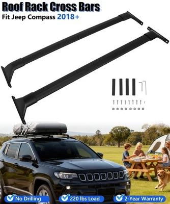Baca de techo 220 lb para Jeep Compass 2018-2025 barras transversales negras accesorios de carga  Foto 1 de 4