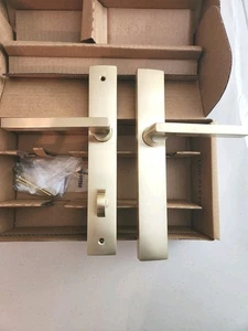 PELLA/BALDWIN SPIERE FRENCH DOOR HANDLE SATIN BRASS PASSIVE (NO KEY) NEW IN BOX - Picture 1 of 4