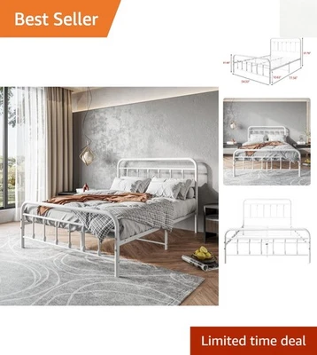 Elegante marco de cama blanco de tamaño completo con cabecero, perfecto para dormir con estilo Foto 1 de 4