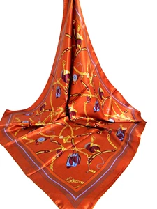 ITALIAN EQUESTRIAN DESIGN 100% SILK HR LARGE SQUARE SCARF 35x35 - MADE IN ITALY - Picture 1 of 19