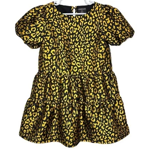 Crewcuts JCrew Girls Metallic Gold Leopard Tiered Jacquard Dress Size 6 - Picture 1 of 13