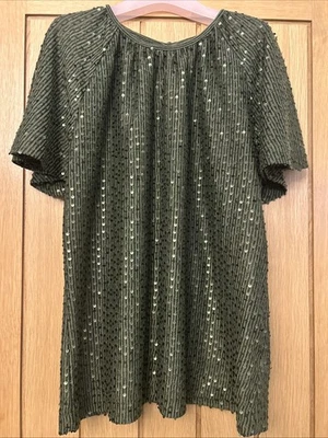 Next Dark Green Sequinned Top Size 14 Excellent Condition - Image 1 of 4