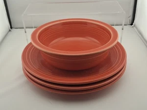 Homer Laughlin Fiestaware Persimmon 3 Dinner Plates 10½ in. & Bowl 8½ In. - Picture 1 of 8