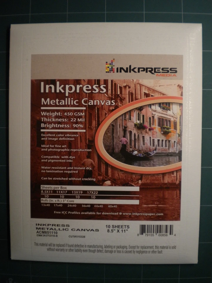 Inkpress Media Metallic Canvas Inkjet Printer Paper, 8.5" x 11" sheets, 450 GSM - Image 1 of 2