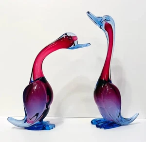 Vintage Murano Glass 10" AVEM Duck/Bird Pair - Pink/Purple/Blue - Excellent! - Picture 1 of 6