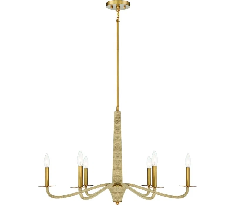Savoy House Cannon Chandelier, 6-Light 360 Total Watts, Warm Brass And Rope - Image 1 of 1