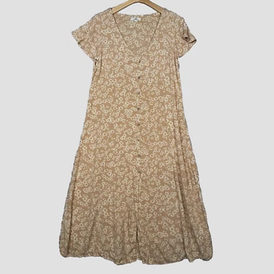 Vestido Midi Floral Rip Curl Cuello en V Botones Mangas Acampanadas Tostado Playa Casa de Campo L Foto 1 de 4