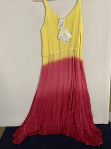 NWT Sand And Spirit Tie Dye Beach Swimsuit Cover Up Dress Yellow Pink Size Large - Picture 1 of 7