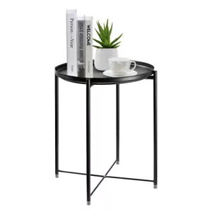Metal Tray Table Round End Table Sofa Side Table Living Room Bedroom Black - Picture 1 of 6