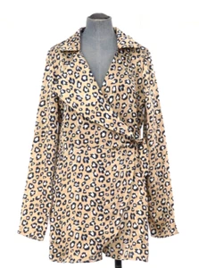 Boohoo Playsuit Leopard Print Wrap Long Sleeve Collared V Neck Romper UK 14 BNWT - Picture 1 of 15