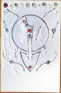 1908 Art Nouveau Postcards: Heavily-Embossed, Woman & Applied Glitter - Picture 1 of 1