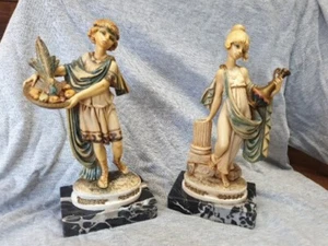 Fontanini Simonelli Depose Italia Estatuillas Niño Y Niña Carrara Base Mármol - Imagen 1 de 12