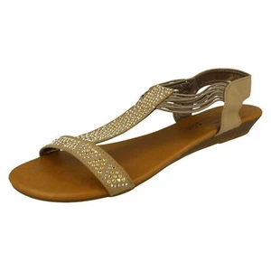 LADIES SPOT ON F1R0589 DECORATIVE TAUPE FLAT SANDALS - Picture 1 of 9