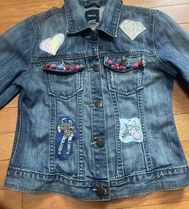 Gap Kids Denim Blue Jean Jacket size XL (12) Hand Sewn Patches - Picture 1 of 10