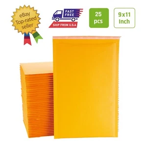 #2 25 PCS 9x11 in Kraft Bubble Mailers Paper Padded Envelopes with Peel and Seal - Picture 1 of 9