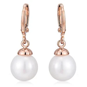 Earrings Pearl 11 MM ⌀ Zirconia White 750er Gold 18K Gold Plated Rose Gold O2818 - Picture 1 of 9