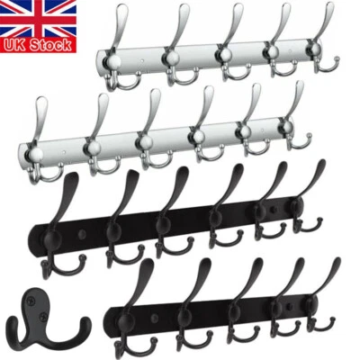 Clothes Coat Door Holder 6/18 Hooks Rack Hat Wall Hanger Rail Stainless Steel UK - Image 1 of 4