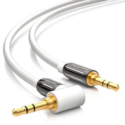 deleyCON 2m Klinken Kabel 90° Grad gewinkelt [weiß] 3,5mm Stecker zu Stecker - Bild 1 von 4