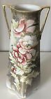 NIPPON HAND PAINTED VASE GILDED  BEADED 12” Both Handles Repaired Gorgeous