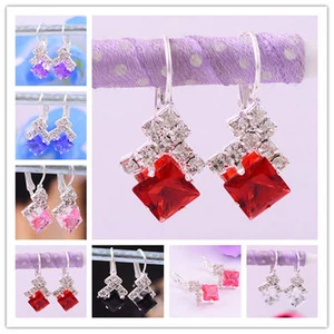 Small Square Cut Dangle Drop Hoop Earring AUS SELLER - Imagen 1 de 5