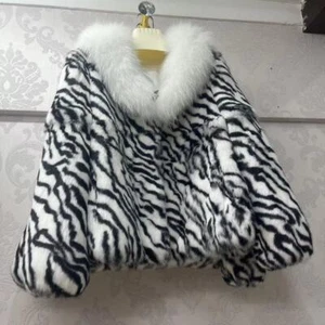 Rabbit Fur Coat Women's Thickened Loose V-Neck Raccoon Fur Collar Jacket Outwear - Picture 1 of 36