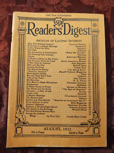 Readers Digest August 1932 John Jacob Astor Clare Boothe Zona Gale Prohibition