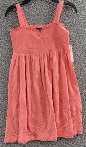 Volcom Swingin Summer Dress Girls' XXS(4) Electric Coral Smocked Wide Strap Logo - Picture 1 of 14