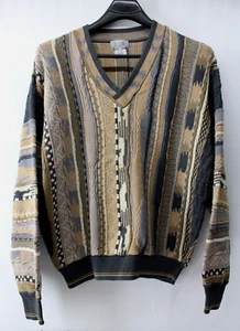 VINTAGE TOSANI MEN'S XL TALL V-NECK COOGIE STYLE 3D TEXTURED COTTON SWEATER - Picture 1 of 8