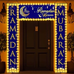3 Pcs Ramadan Mubarak Banner Eid Mubarak Lights Decorations Include 6 Light Stri - Picture 1 of 6